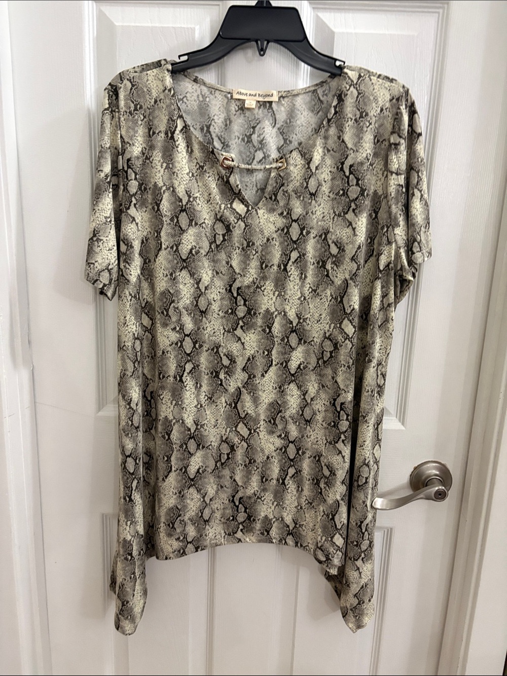 Above and Beyond Snake-Print V-Neck Tunic Top - Beige/Grey